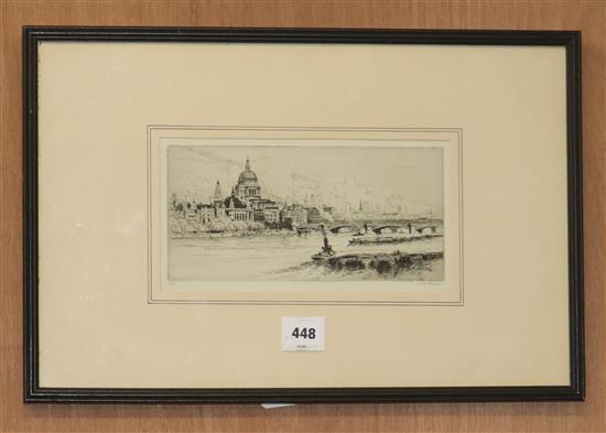 Herbert George Hampton (1873-1936), etching, St Pauls from The Thames, signed in pencil, 13 x 26cm